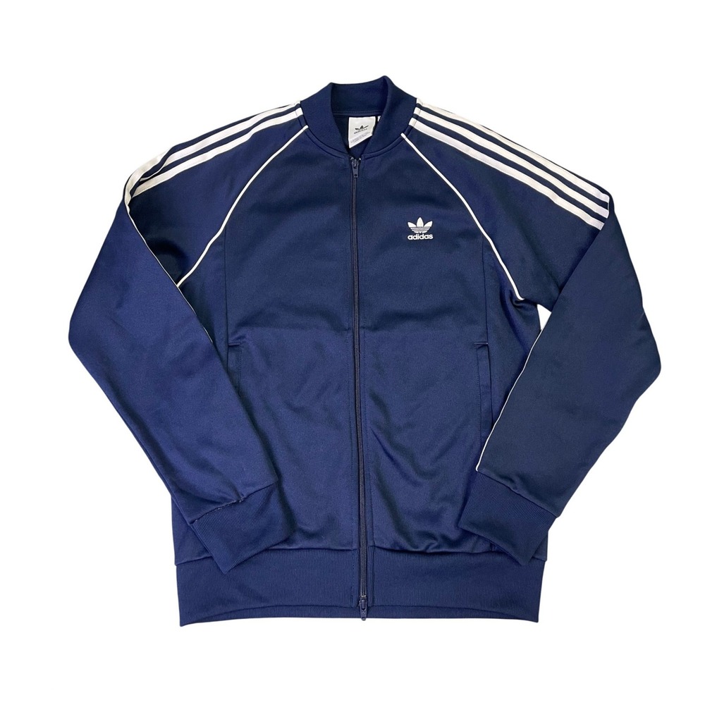 Adidas Originals SST Track Jacket Mens M Navy Blue White Stripes Trefoil Zip